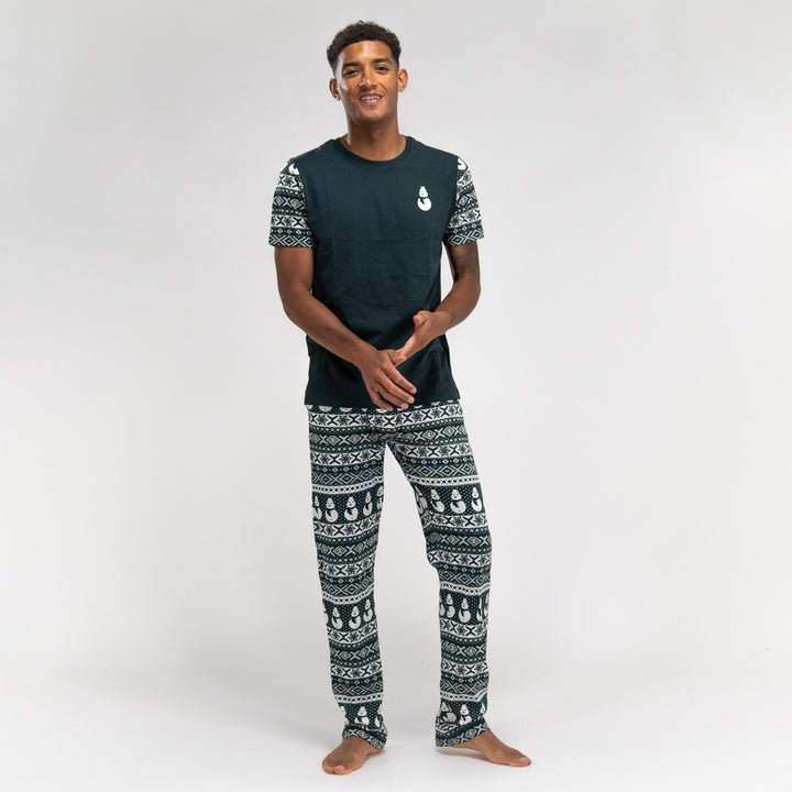 Trikåpyjamas för Herr - Grön Fairisle-mönster 01
