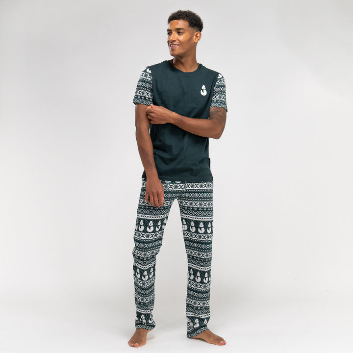 Trikåpyjamas för Herr - Grön Fairisle-mönster 03