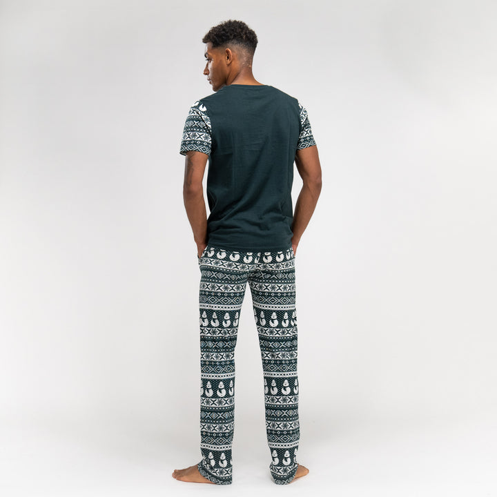 Trikåpyjamas för Herr - Grön Fairisle-mönster 05