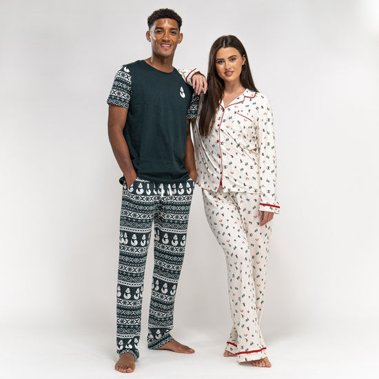 Trikåpyjamas för Herr - Grön Fairisle-mönster 06