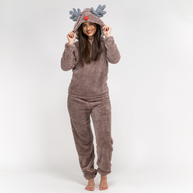 Tvådelat Pyjamasset i Fleece med Djur för Dam - Ren 01